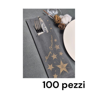 100 Portaposate Slim Nero Veneziana Merry Christmas con Tovagliolo 2 Veli