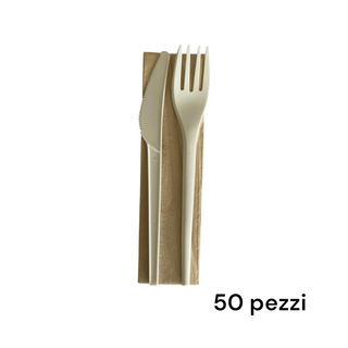 50 Bis posate forchetta, coltello+tovagliolo in Cpla Biodegradabili