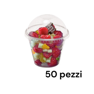 50 Coppette Dessert 270 cc in PET Trasparente con Coperchio a cupola