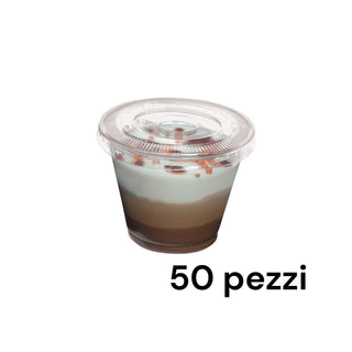 50 Coppette Dessert 270 cc in PET Trasparente con Coperchio piatto