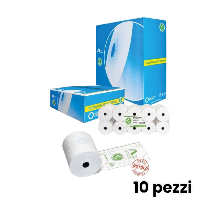 10 Rotoli per registratore di cassa - carta termica - 79 mm x 40 mt - 55 g/m2 - diametro esterno 55 mm - anima 12 mm 10 Rotoli per registratore di cassa - carta termica - 79 mm x 40 mt - 55 g/m2 - diametro esterno 55 mm - anima 12 mm