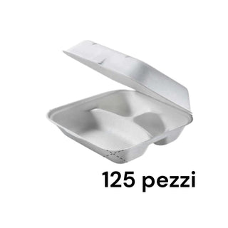 125 Food Box 3 scomparti Richiudibile in Polpa di Cellulosa 23,5x19,5x7,5 cm