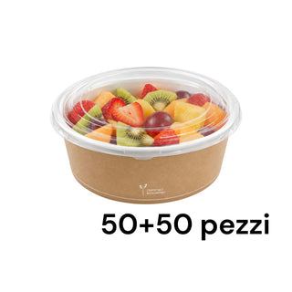 50 Insalatiere 360 ml in carta con interno bianco + coperchi