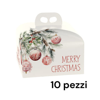 10 Porta Panettoni con Maniglia 24,5x24,5x13 cm Addobbi di Natale