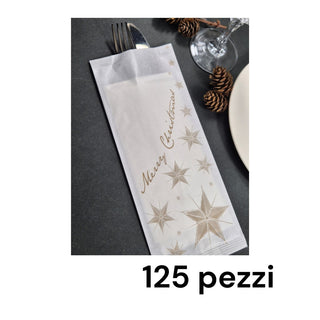 125 Portaposate Natalizi in Carta Bianca Merry Christmas con Tovagliolo