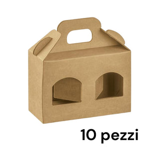 10 Portavasetti a 2 finestre in Cartone Avana con Maniglia 17x8x12 cm