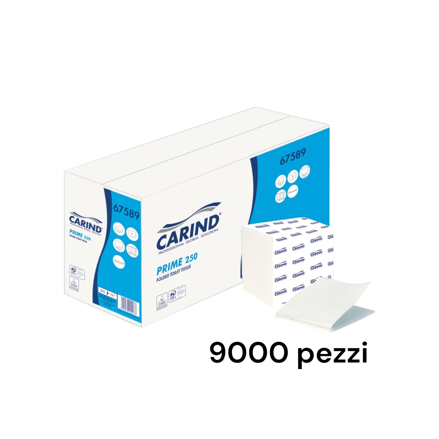 Carta igienica intercalata a "V" 2 veli da 9000 pezzi