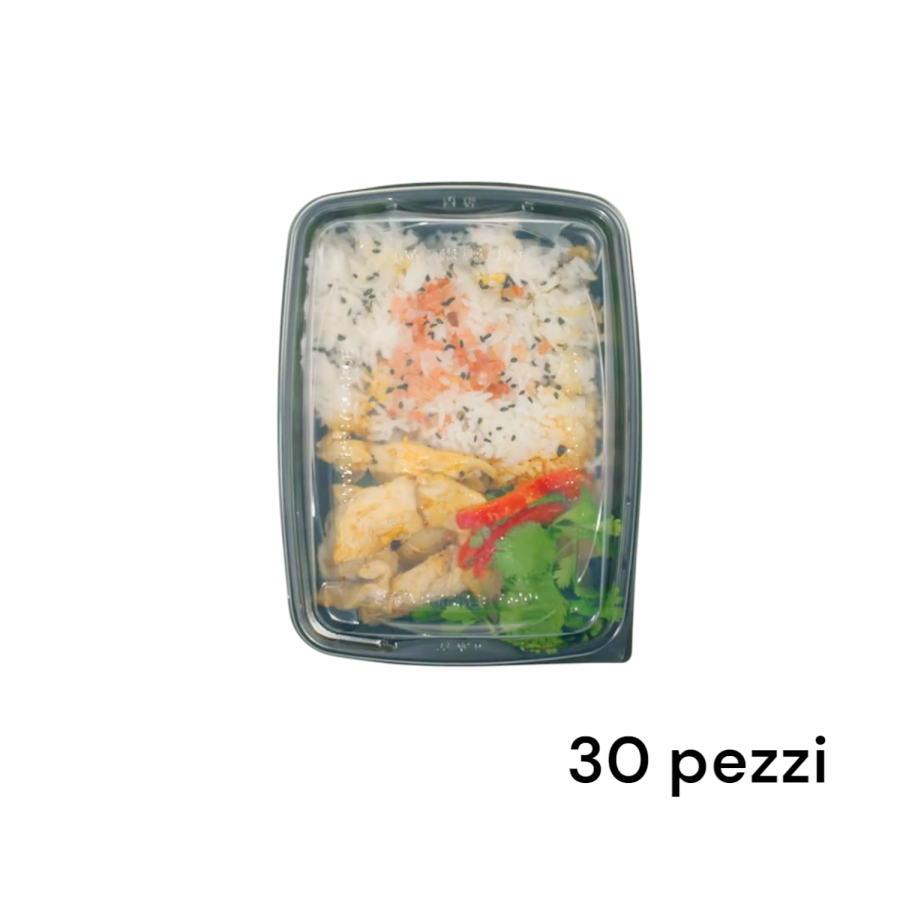30 Contenitori da 550 cc in PP base nera coperchi trasparente