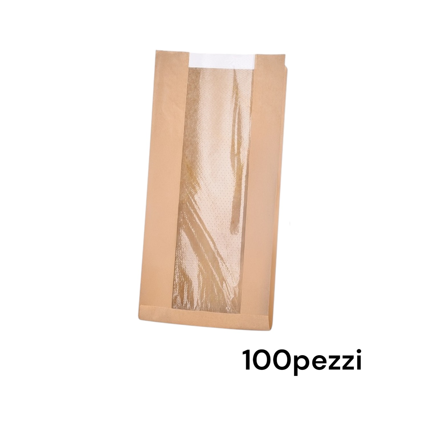100 Sacchetti Finestrati 17x38 cm in Carta Avana