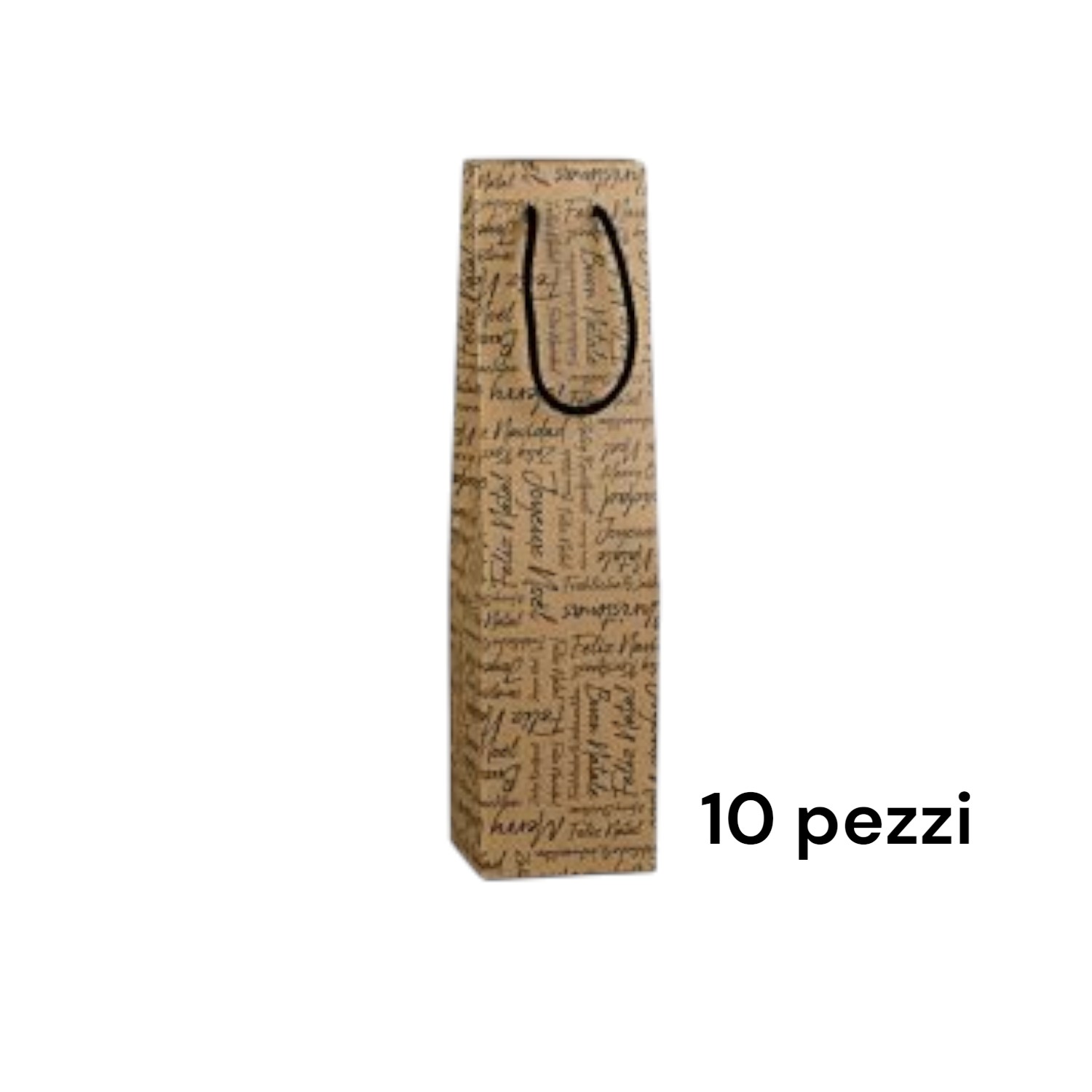 10 Shopper per bottiglie vino avana con scritte Natale nere Words