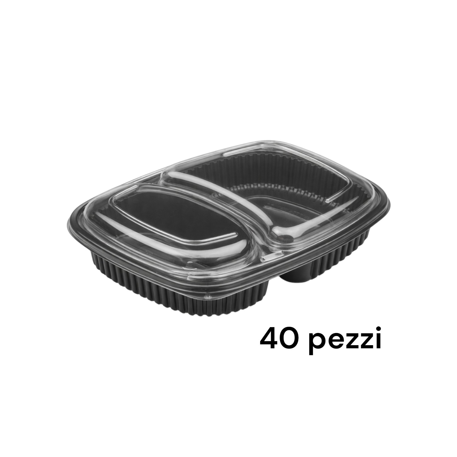 40 Contenitori biscomparto Neri in PP con Coperchio Trasparente 1250 cc